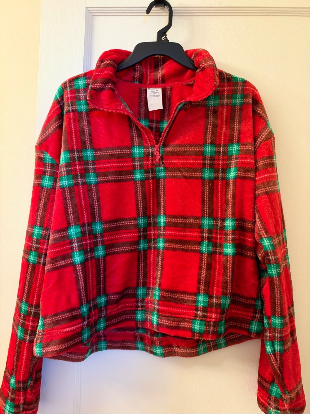 No Boundaries Red Plaid Quarter-Zip Fleece Pullover